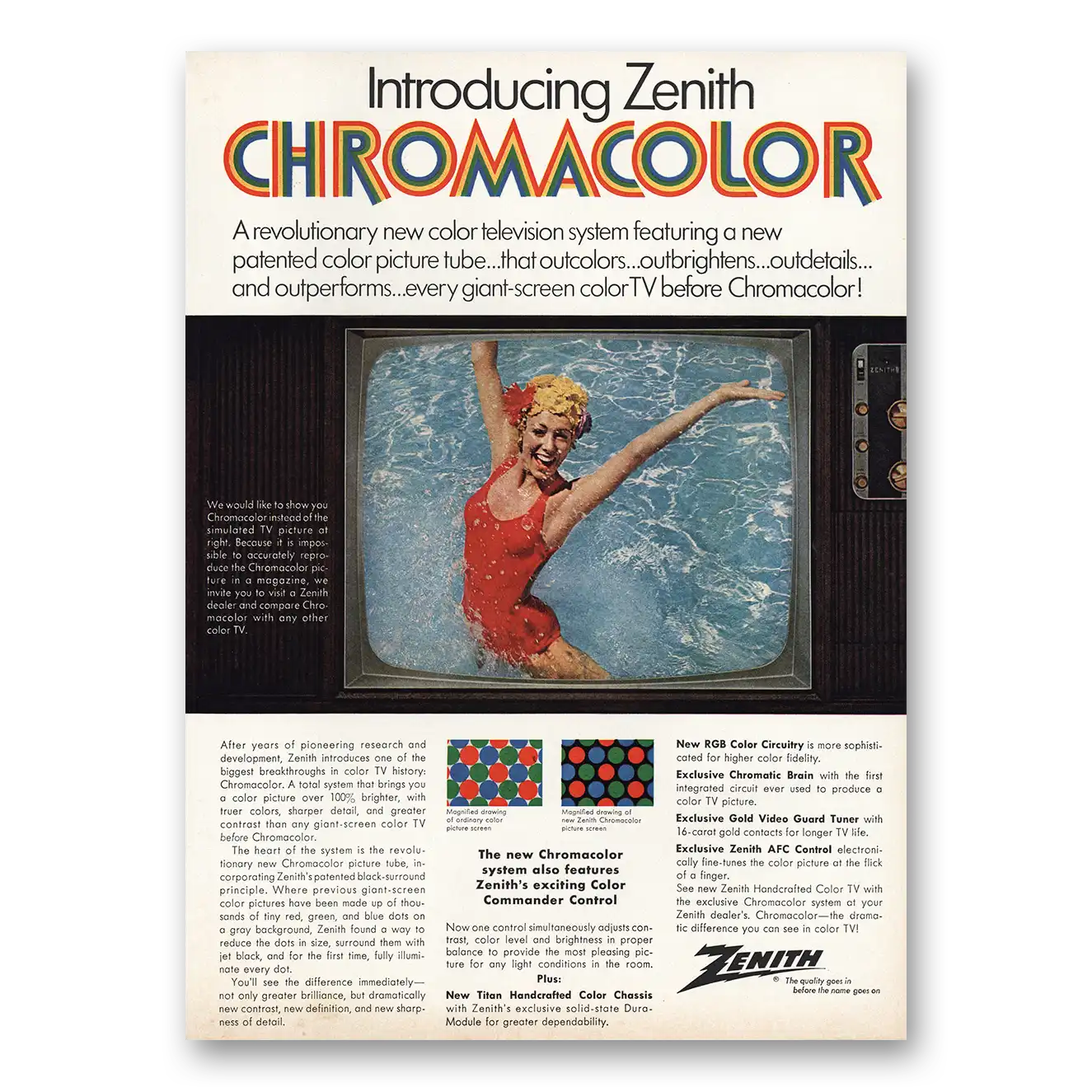 1969 Zenith Television Chromacolor TV Revolutionary New Color Television Vintage Magazine Print Ad