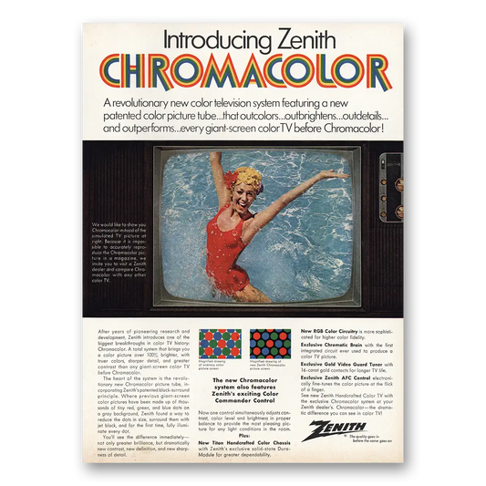 1969 Zenith Television Chromacolor TV Revolutionary New Color Television Vintage Magazine Print Ad