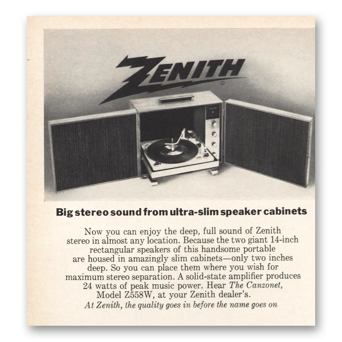 1969 Zenith Stereo Ultra Slim Speaker Cabinets Vintage Magazine Print Ad