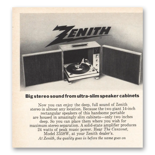 1969 Zenith Stereo Ultra Slim Speaker Cabinets Vintage Magazine Print Ad