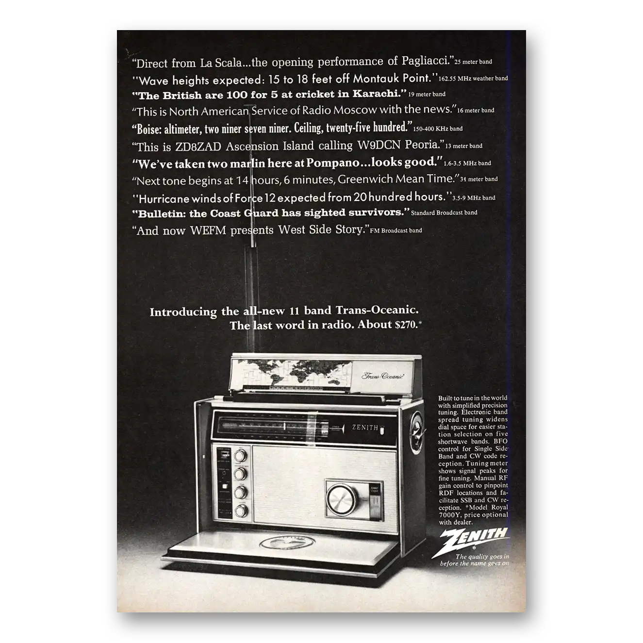 1969 Zenith Radio Direct From La Scala Vintage Magazine Print Ad