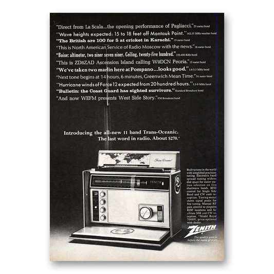 1969 Zenith Radio Direct From La Scala Vintage Magazine Print Ad