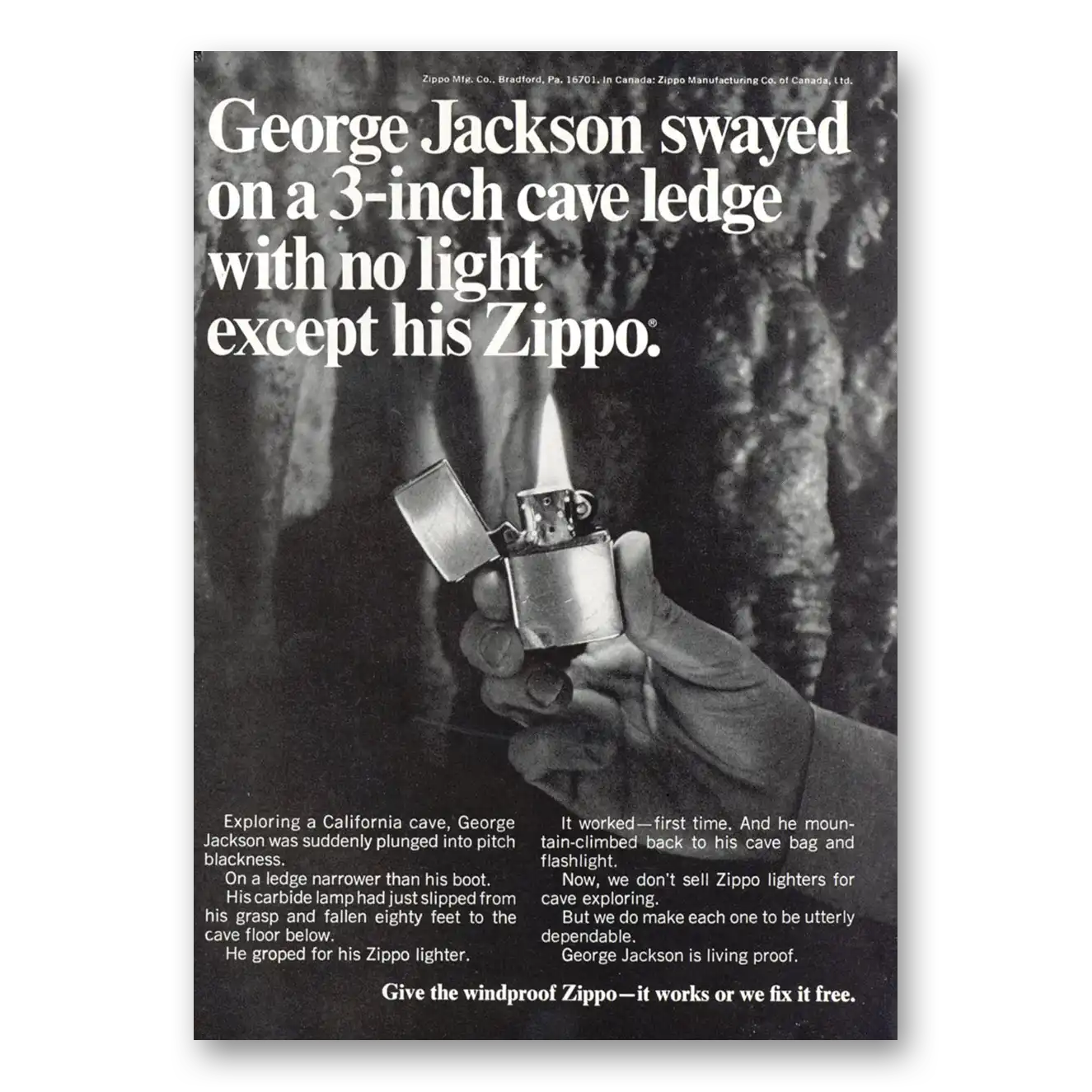 1969 Zippo Lighter George Jackson Swayed Vintage Magazine Print Ad