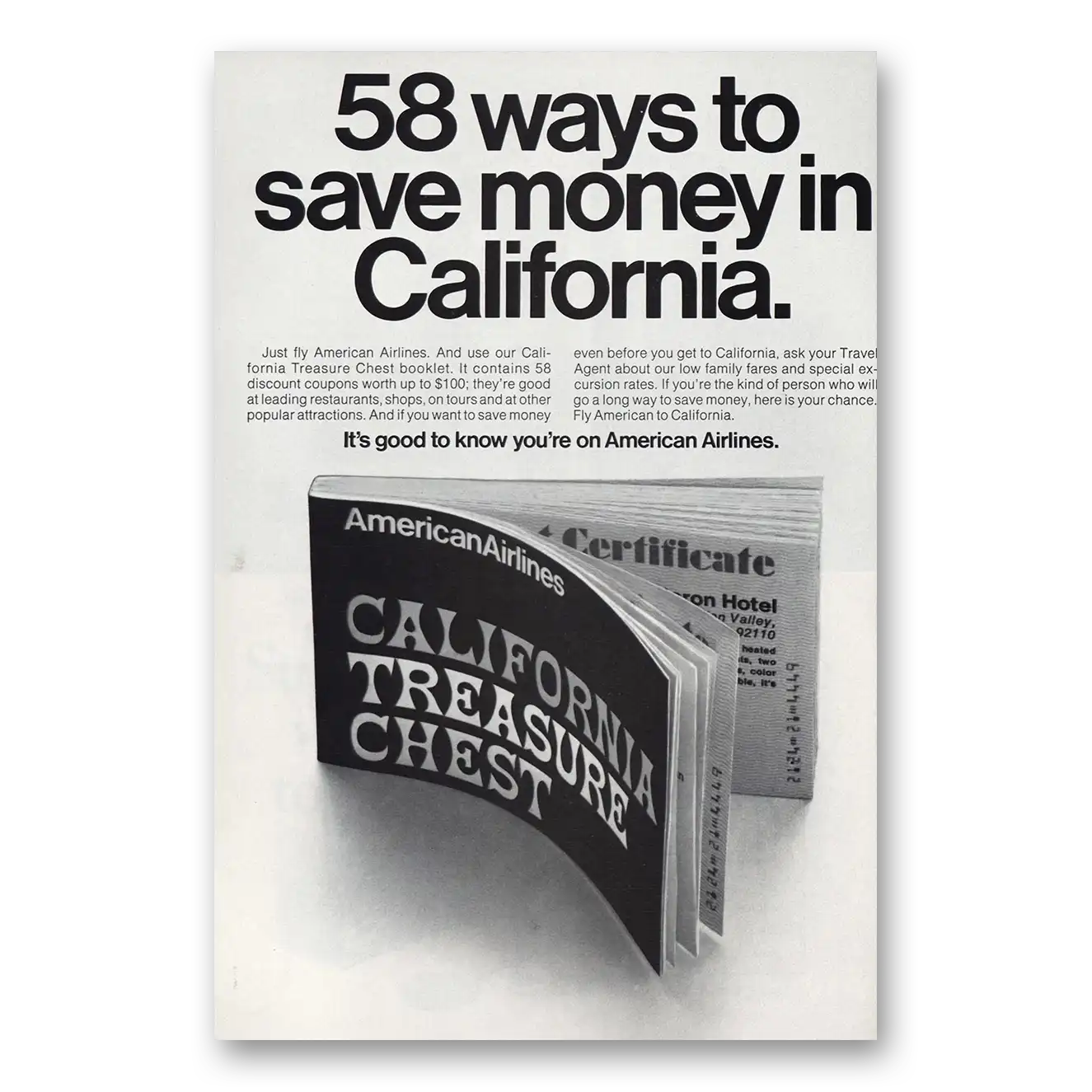 1970 American Airlines California Treasure Chest Vintage Magazine Print Ad