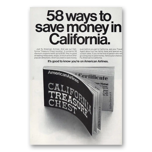 1970 American Airlines California Treasure Chest Vintage Magazine Print Ad