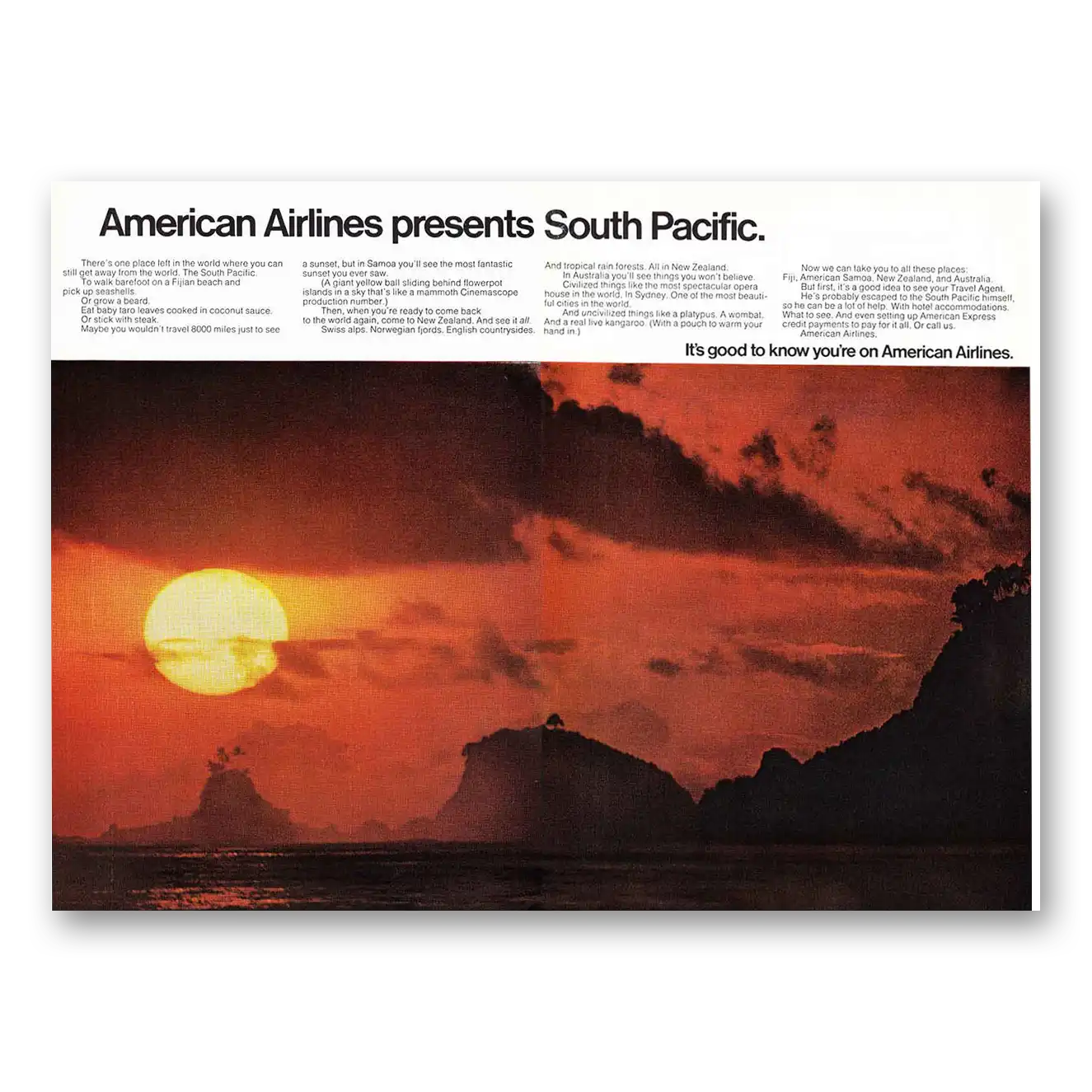 1970 American Airlines Presents South Pacific Vintage Magazine Print Ad