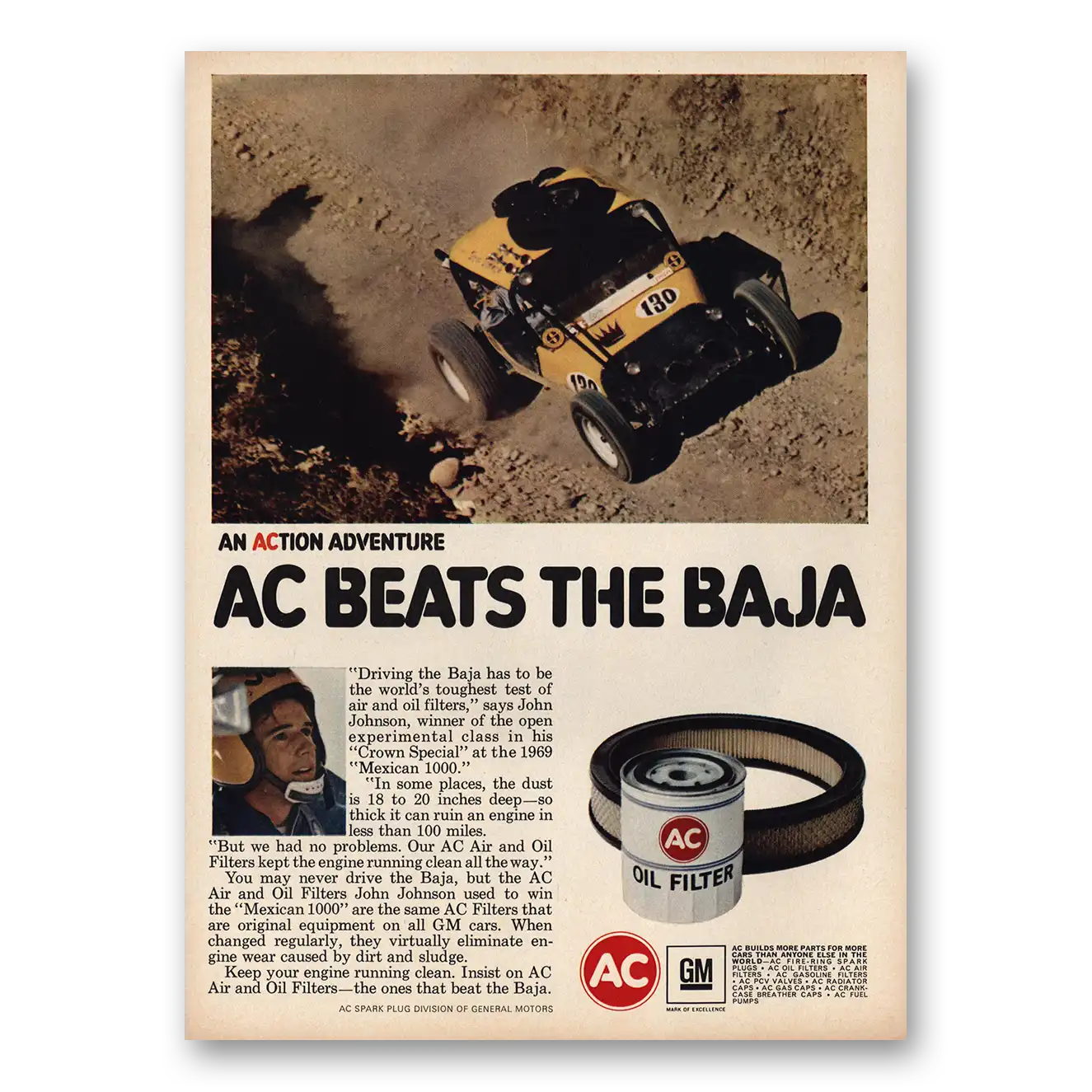 1970 AC Oil Filter Beats the Baja Vintage Magazine Print Ad