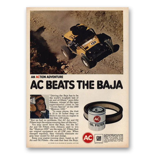 1970 AC Oil Filter Beats the Baja Vintage Magazine Print Ad