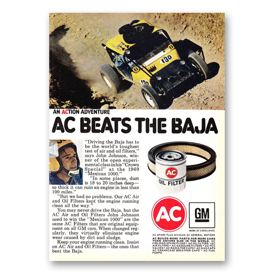 1970 AC Oil Filter Beats the Baja John Johnson Vintage Magazine Print Ad