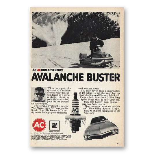 1970 AC Spark Plugs Avalanche Buster Vintage Magazine Print Ad