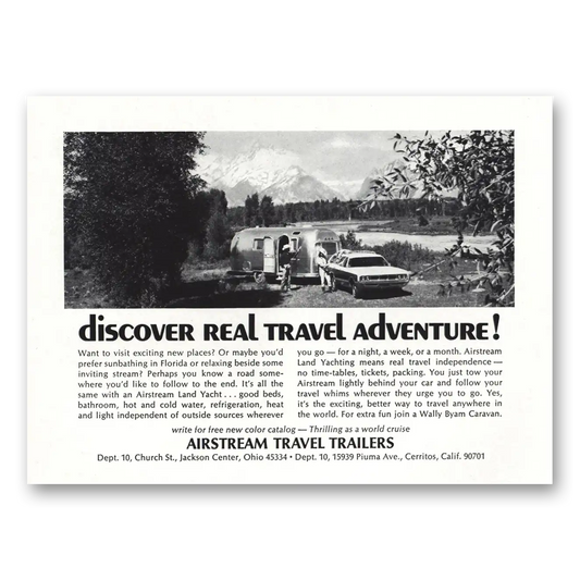 1970 Airstream Trailers Real Travel Adventure Lake Vintage Magazine Print Ad