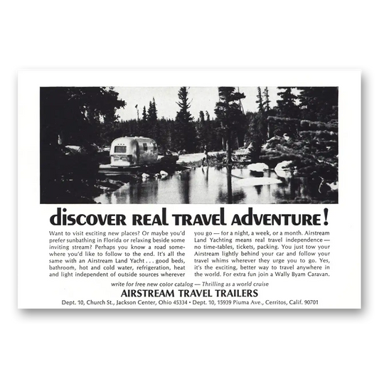 1970 Airstream Trailers Lake Trees Exciting New Places Vintage Magazine Print Ad