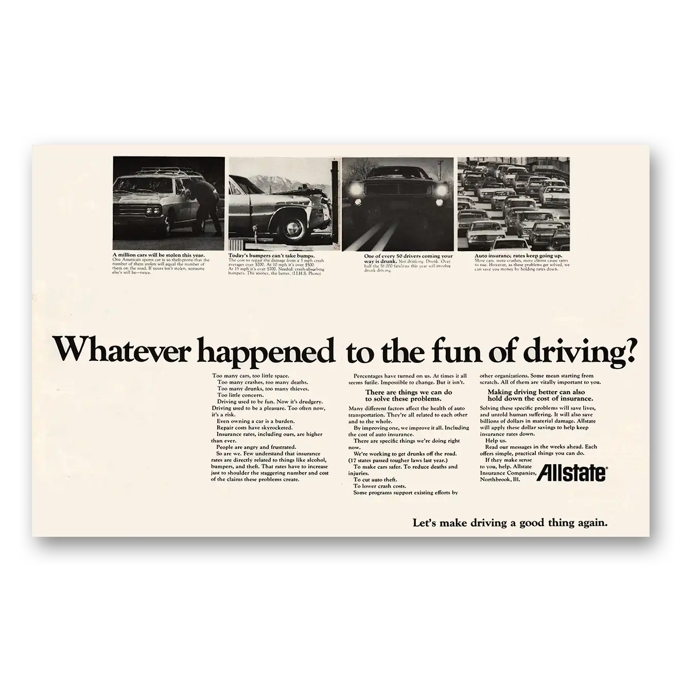 1970 Allstate Insurance Whatever Happened to the Fun of Driving Vintage Magazine Print Ad