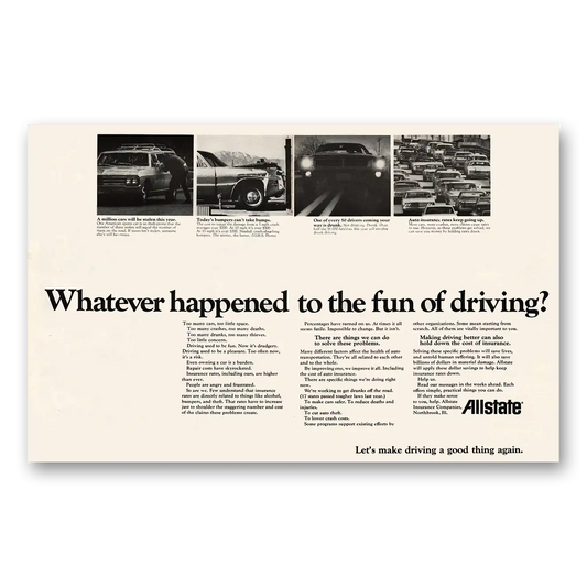 1970 Allstate Insurance Whatever Happened to the Fun of Driving Vintage Magazine Print Ad