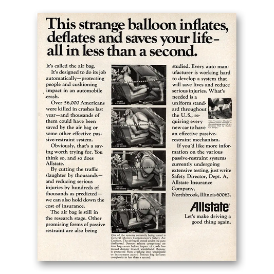 1970 Allstate Insurance Strange Balloon Inflates Vintage Magazine Print Ad