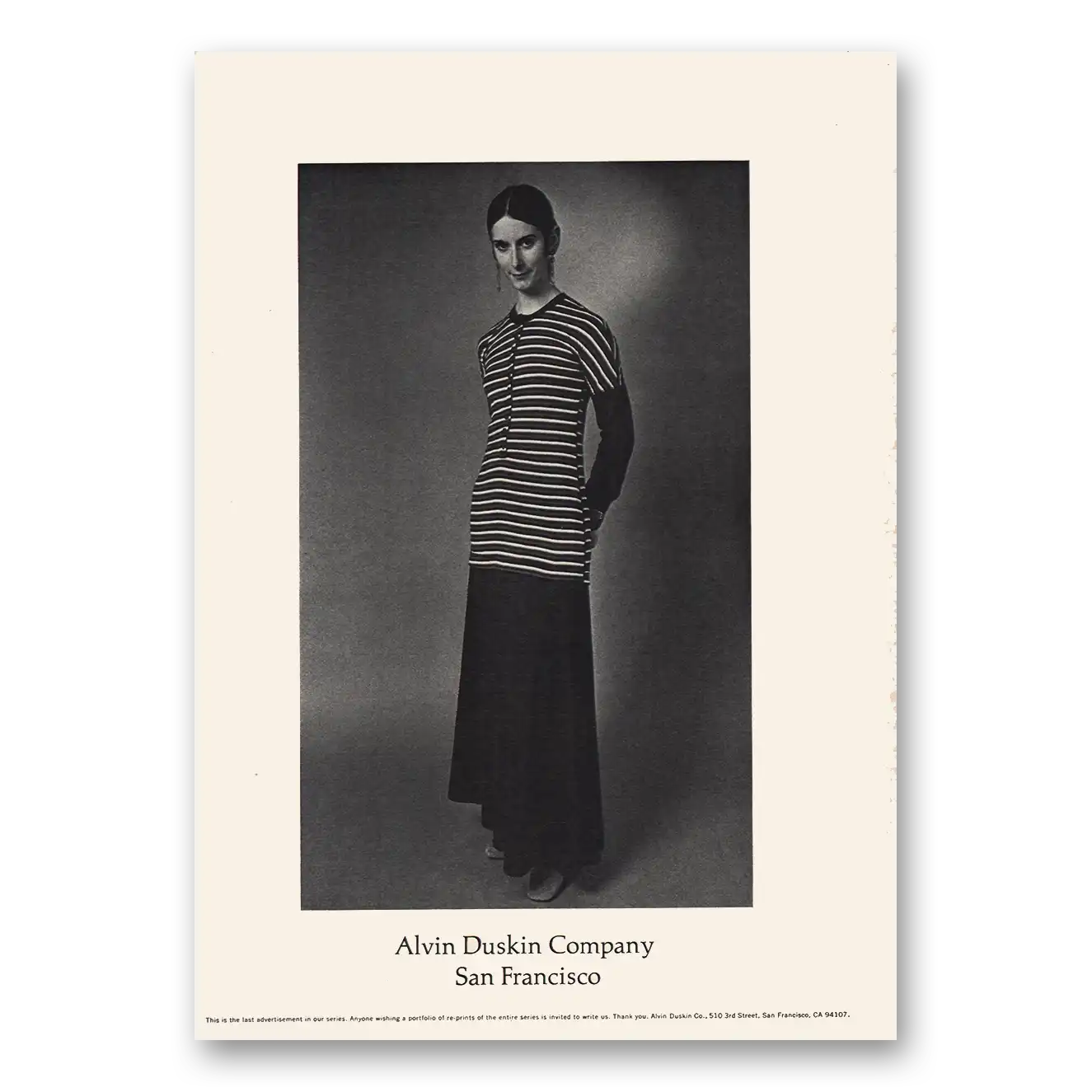 1970 Alvin Duskin San Francisco Striped Vintage Magazine Print Ad