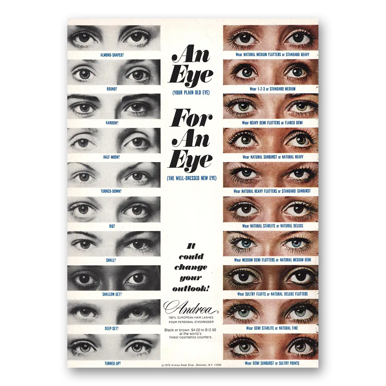 1970 Andrea Eyelashes Eye for an Eye Vintage Magazine Print Ad