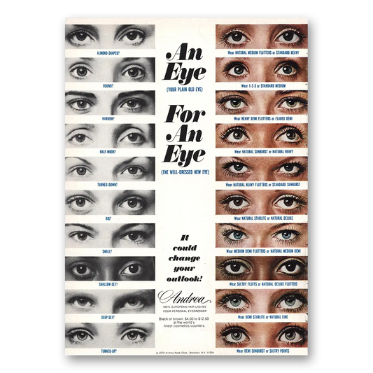 1970 Andrea Eyelashes Eye for an Eye Vintage Magazine Print Ad