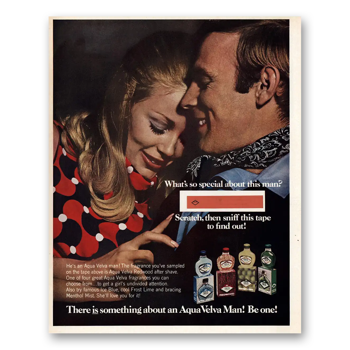 1970 Aqua Velva Scratch Then Sniff This Tape Vintage Magazine Print Ad