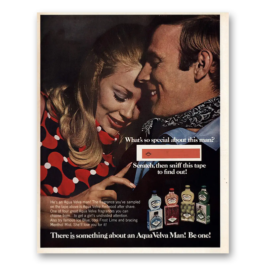 1970 Aqua Velva Scratch Then Sniff This Tape Vintage Magazine Print Ad