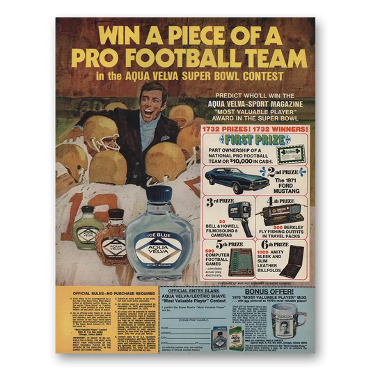 1970 Aqua Velva Win Piece Pro Football Team Vintage Magazine Print Ad