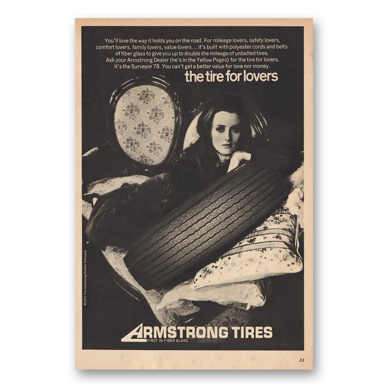 1970 Armstrong Tires The Tire for Lovers Vintage Magazine Print Ad