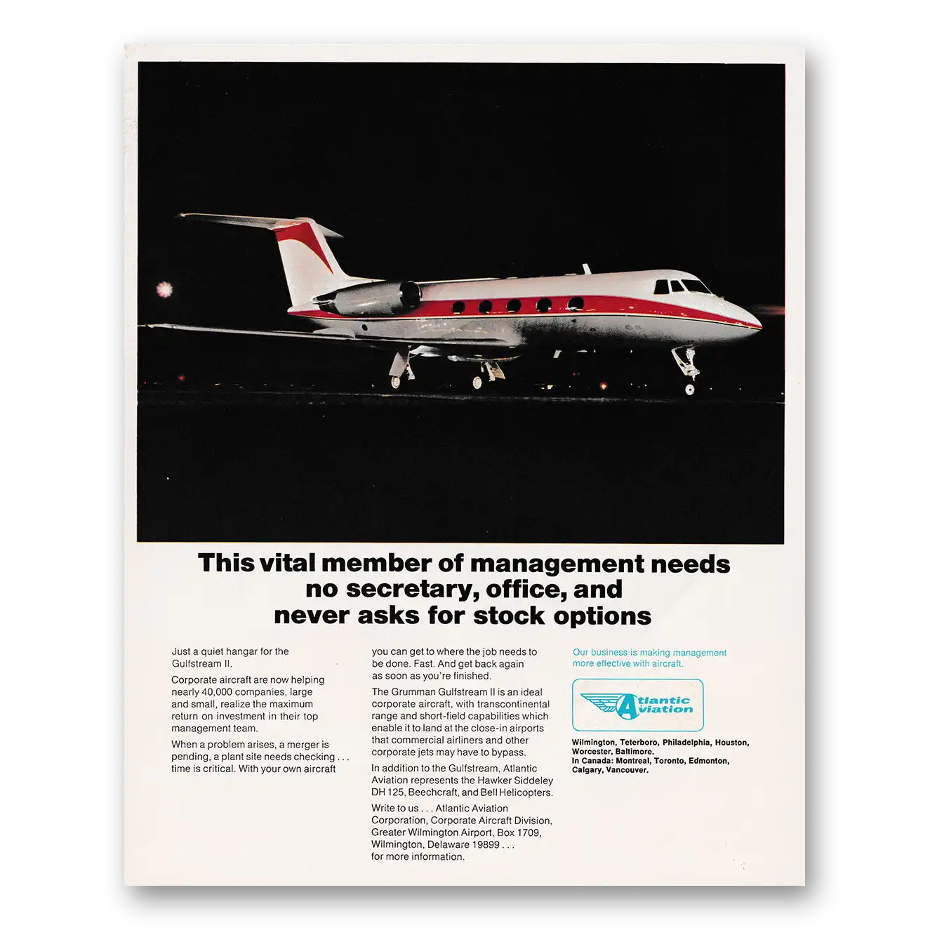 1970 Atlantic Aviation This Vital Member of Management Vintage Magazine Print Ad