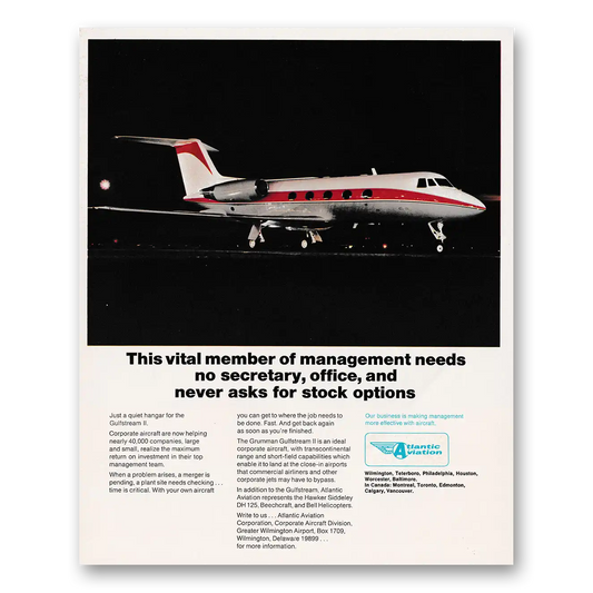 1970 Atlantic Aviation This Vital Member of Management Vintage Magazine Print Ad