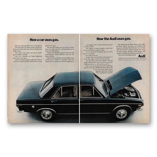 1970 Audi How a Car Uses Gas Vintage Magazine Print Ad