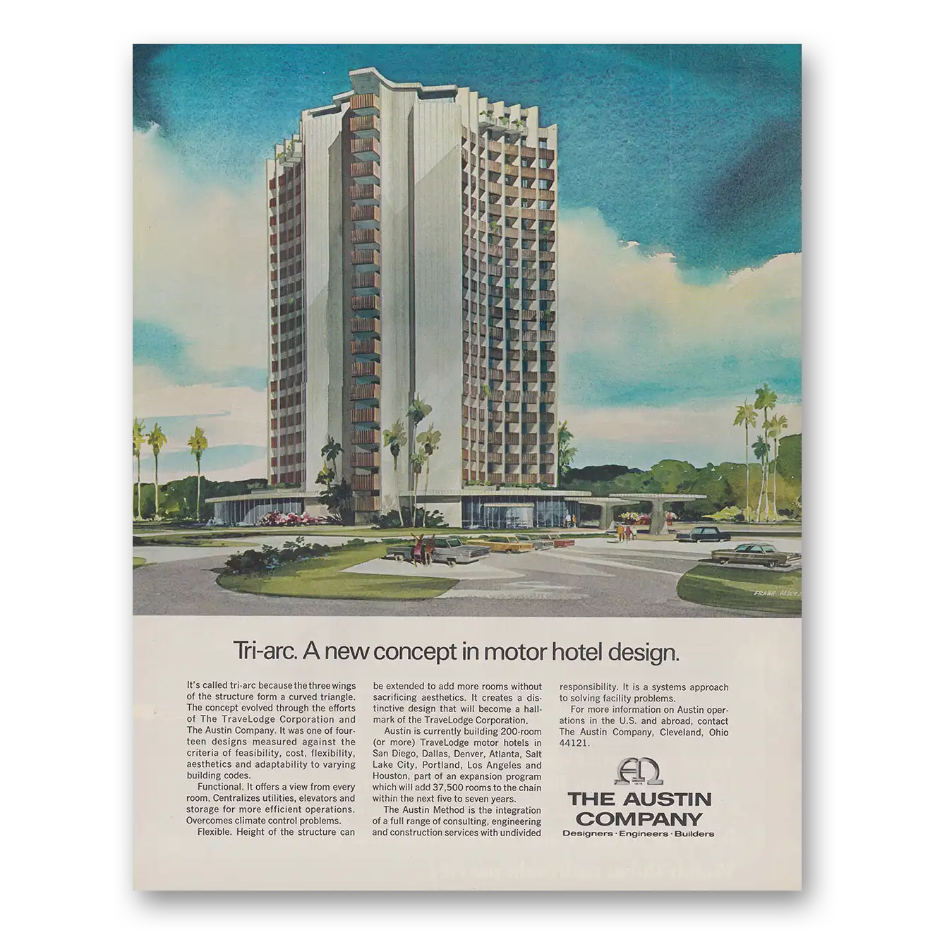 1970 Austin Company Tri Arc New Concept in Motor Hotel Design Vintage Magazine Print Ad