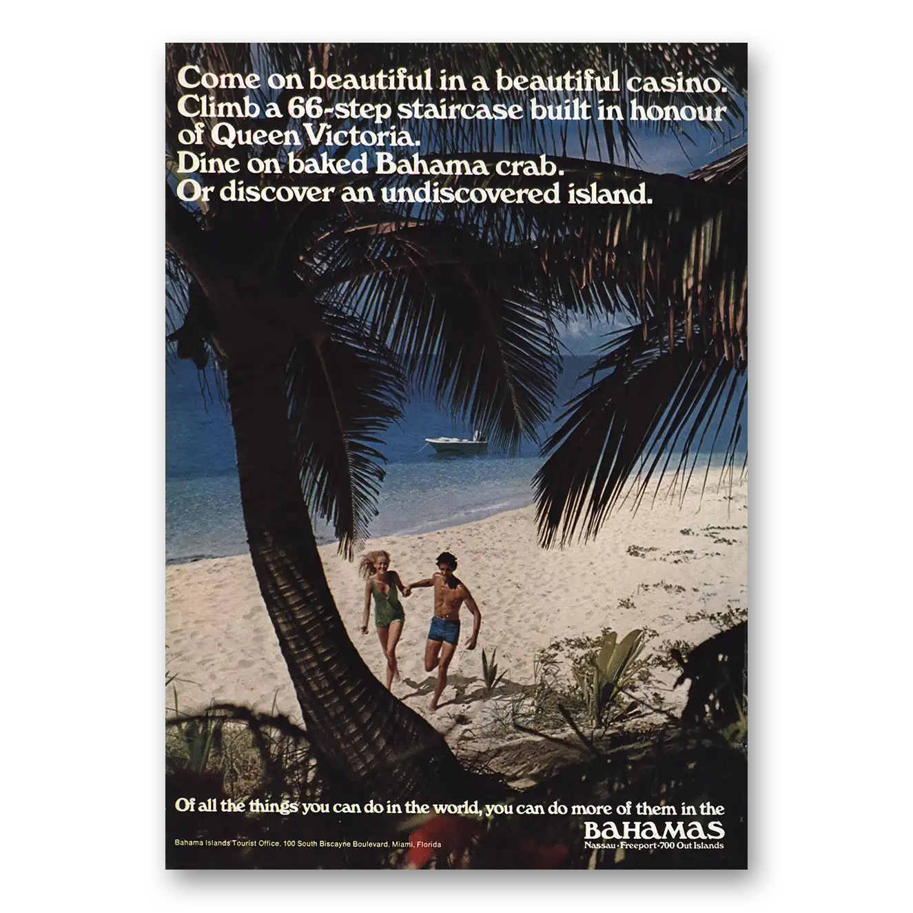 1970 Bahamas Come On Beautiful In a Beautiful Casino Vintage Magazine Print Ad