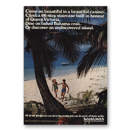 1970 Bahamas Come On Beautiful In a Beautiful Casino Vintage Magazine Print Ad