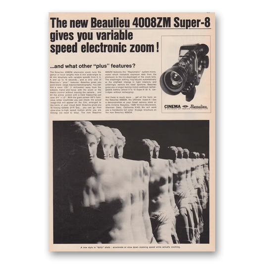 1970 Cinema Beaulieu Camera Gives Variable Speed Electronic Zoom Vintage Magazine Print Ad