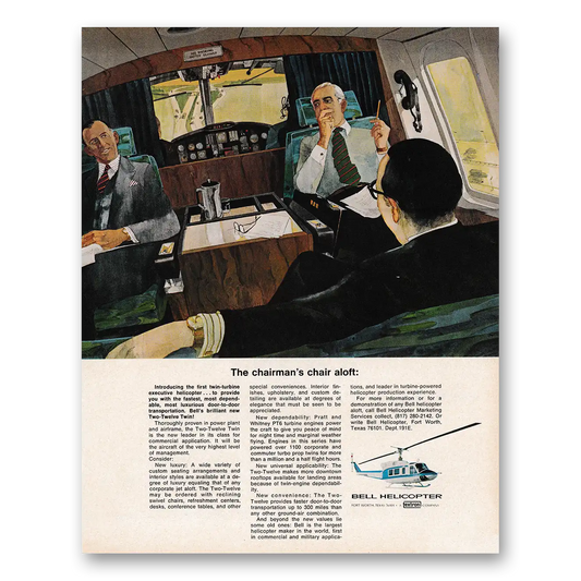 1970 Bell Helicopter Chairmans Chair Aloft Vintage Magazine Print Ad