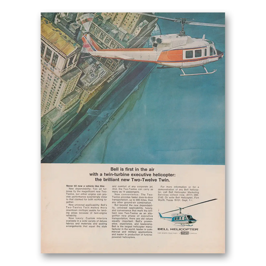 1970 Bell Helicopter First in the Air With a Twin Turbine Vintage Magazine Print Ad