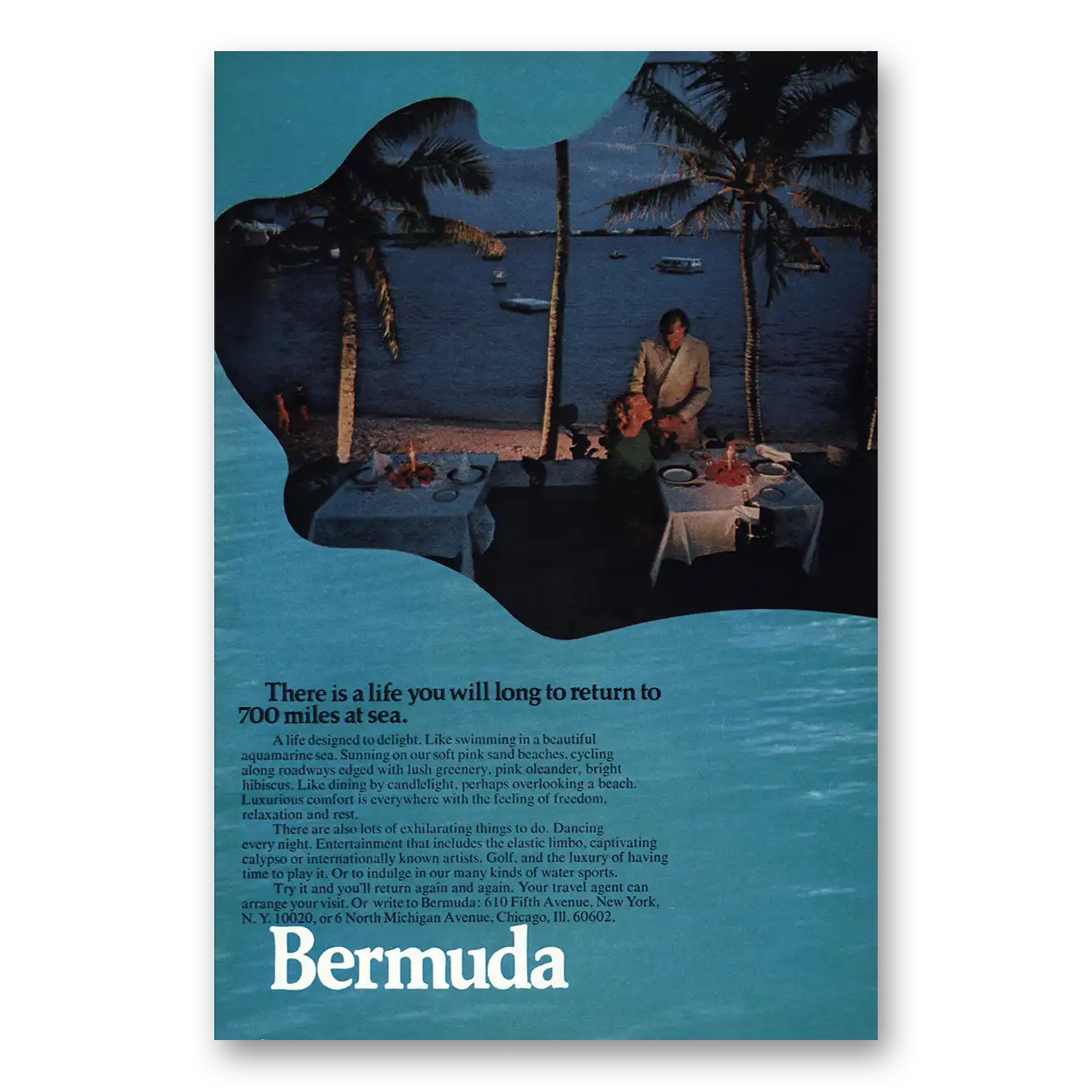 1970 Bermuda Life You Will Long to Return Vintage Magazine Print Ad