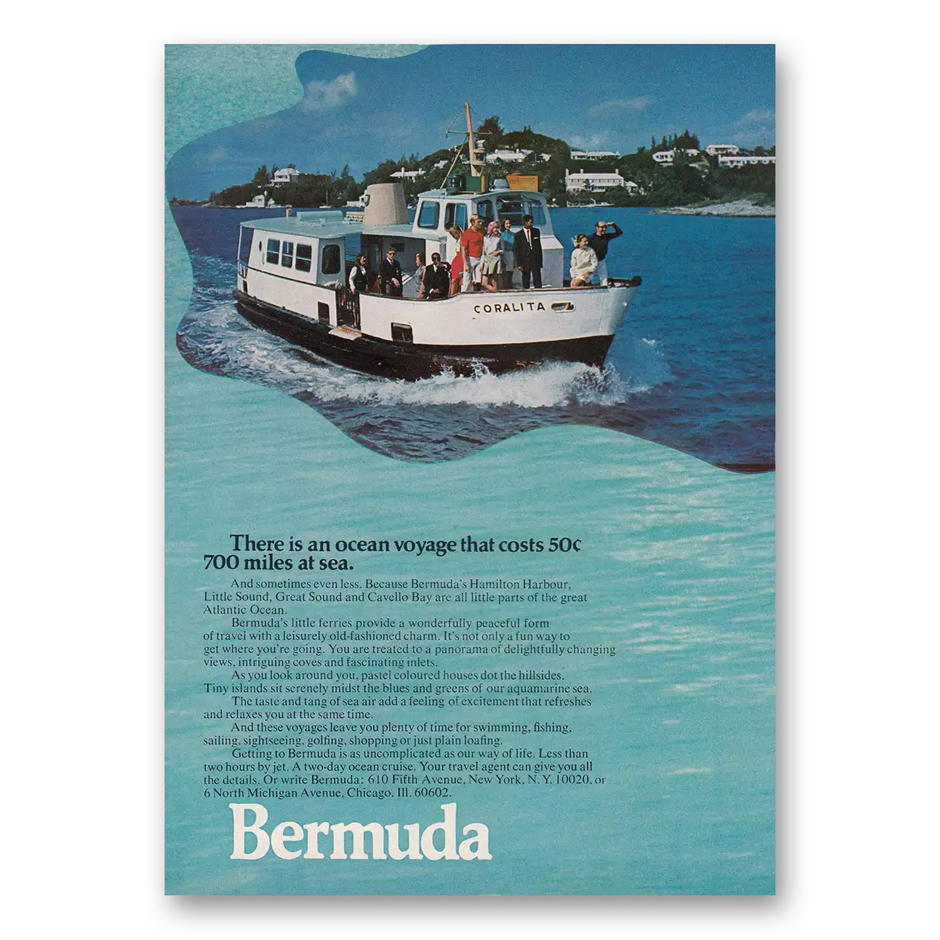 1970 Bermuda There Is An Ocean Voyage Vintage Magazine Print Ad