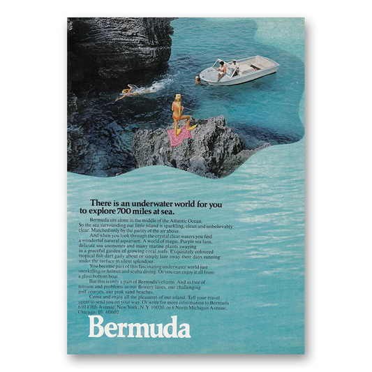 1970 Bermuda Underwater World For You to Explore 700 Miles at Sea Vintage Magazine Print Ad