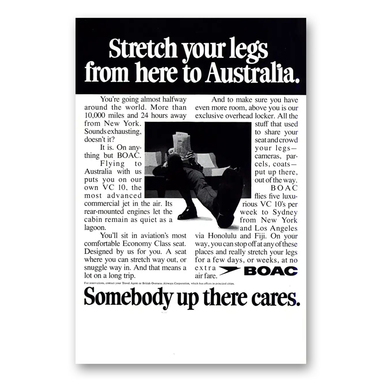 1970 British Airways BOAC Stretch Your Legs From Here to Australia Vintage Magazine Print Ad