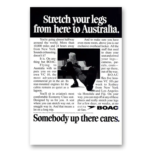 1970 British Airways BOAC Stretch Your Legs From Here to Australia Vintage Magazine Print Ad