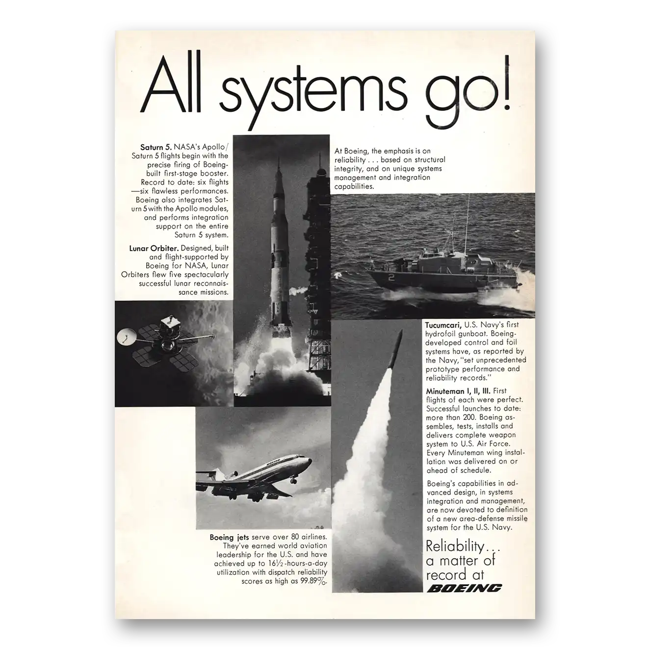 1970 Boeing All Systems Go Vintage Magazine Print Ad