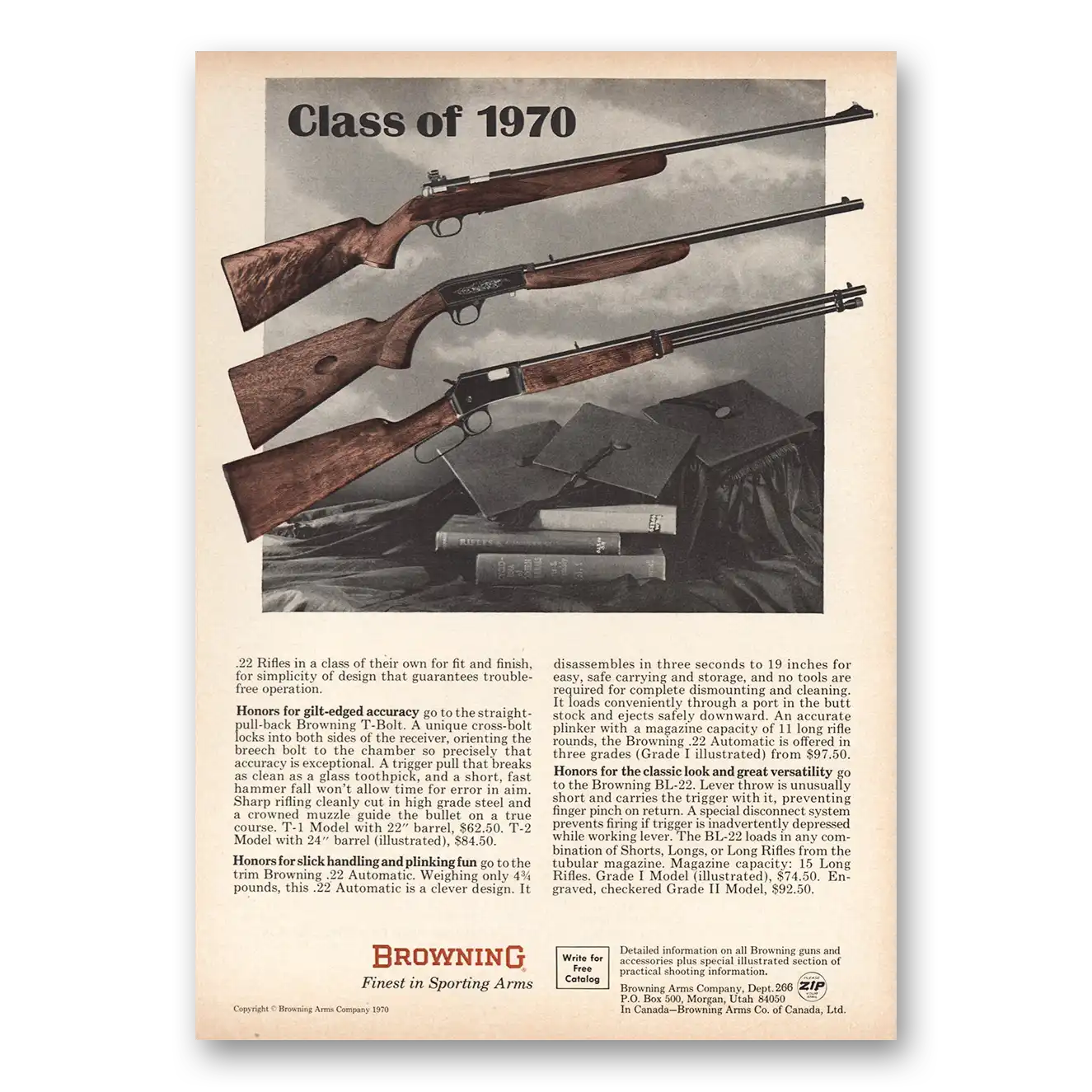 1970 Browning Arms Class of 1970 Vintage Magazine Print Ad