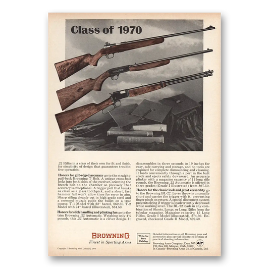 1970 Browning Arms Class of 1970 Vintage Magazine Print Ad