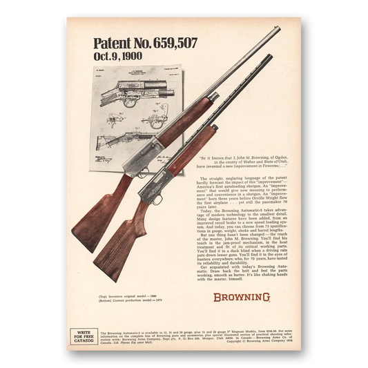 1970 Browning Arms Patent No 659507 Vintage Magazine Print Ad