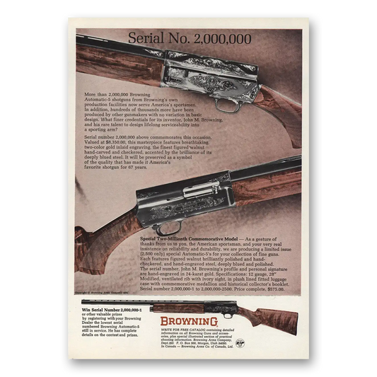 1970 Browning Arms Serial No 2000000 Vintage Magazine Print Ad