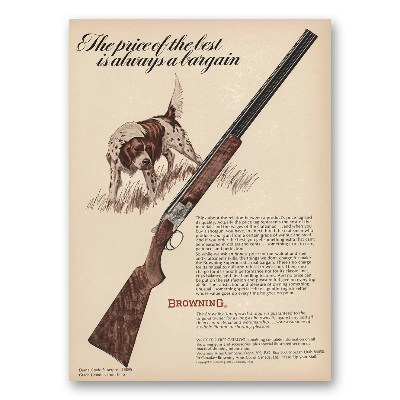 1970 Browning Arms Price of the Best Always a Bargain Vintage Magazine Print Ad