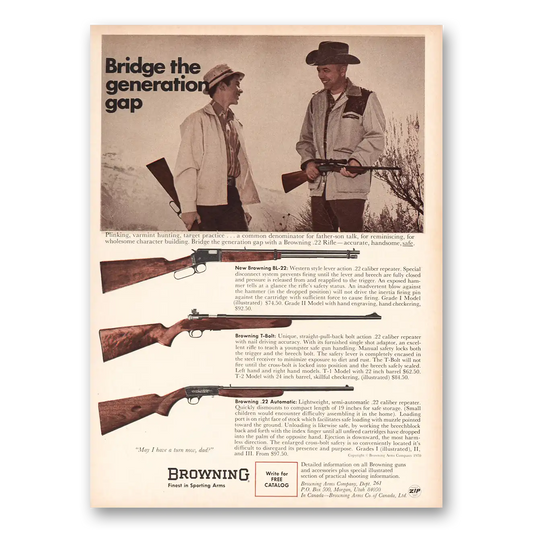 1970 Browning Arms Bridge Generation Gap Vintage Magazine Print Ad