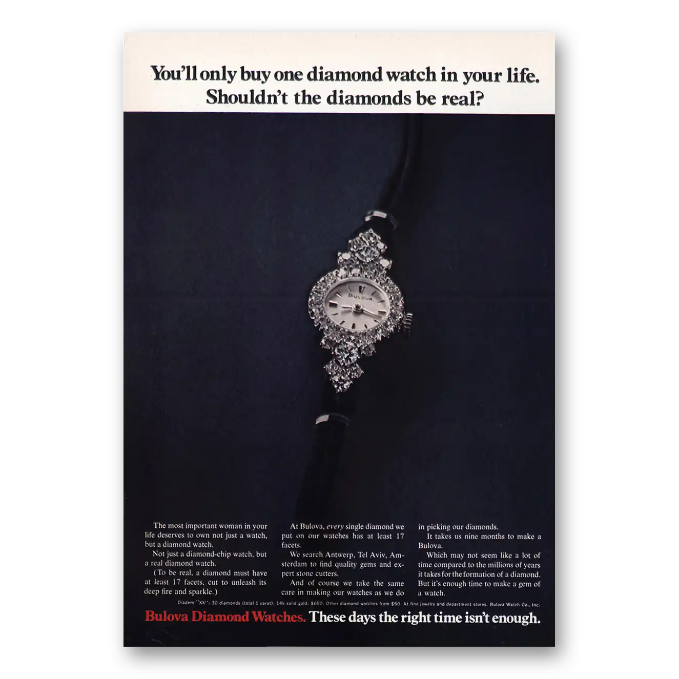 1970 Bulova Watch Buy One Diamond Watch In Your Life Vintage Magazine Print Ad