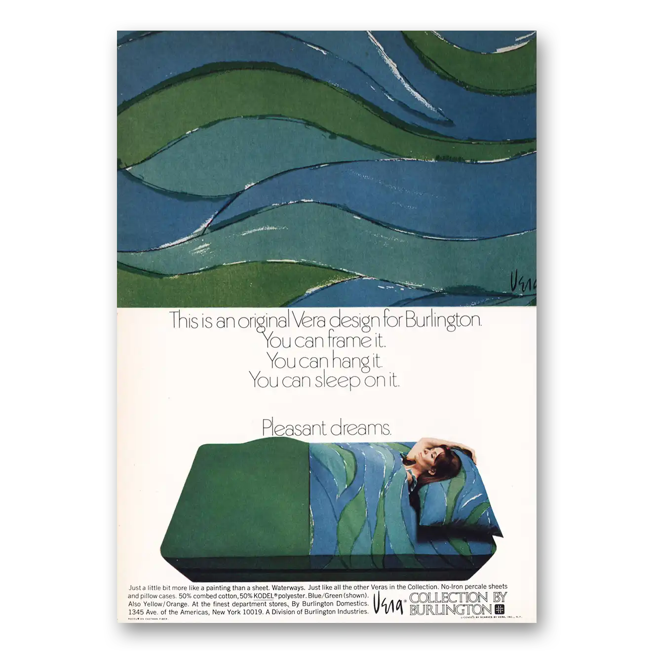 1970 Burlington Domestics Vera Collection You Can Frame It Vintage Magazine Print Ad