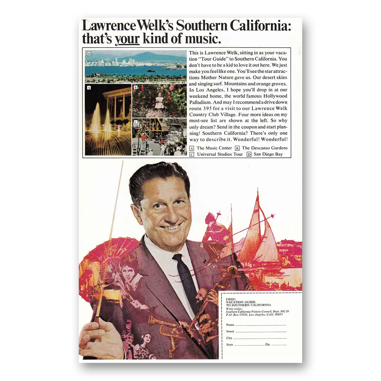 1970 Southern California Lawrence Welk Vintage Magazine Print Ad